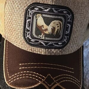 Tan and Brown Rooster Patch Hat